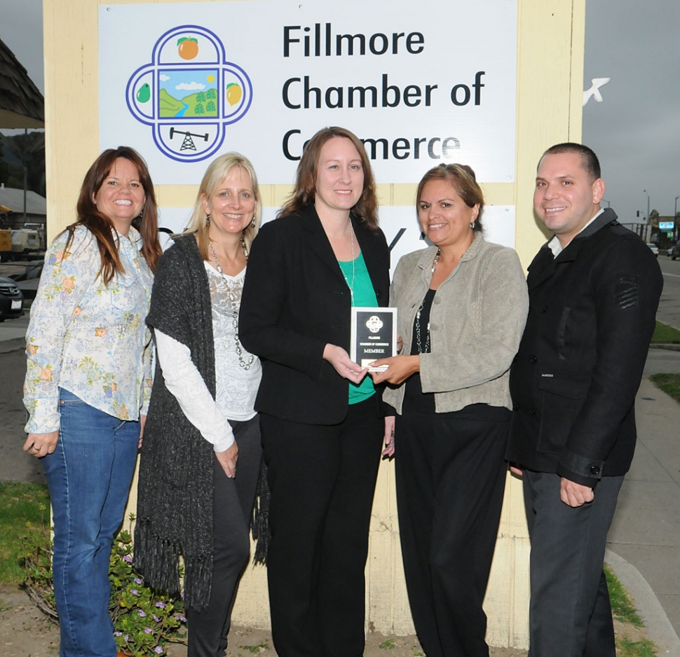 The Fillmore Chamber of Commerce presented a plaque to Nerium International. Pictured (l-r) Cindy Jackson, Tammy Hobson, Melanie Fiers, Ari Larson, and Shawn Diaz.