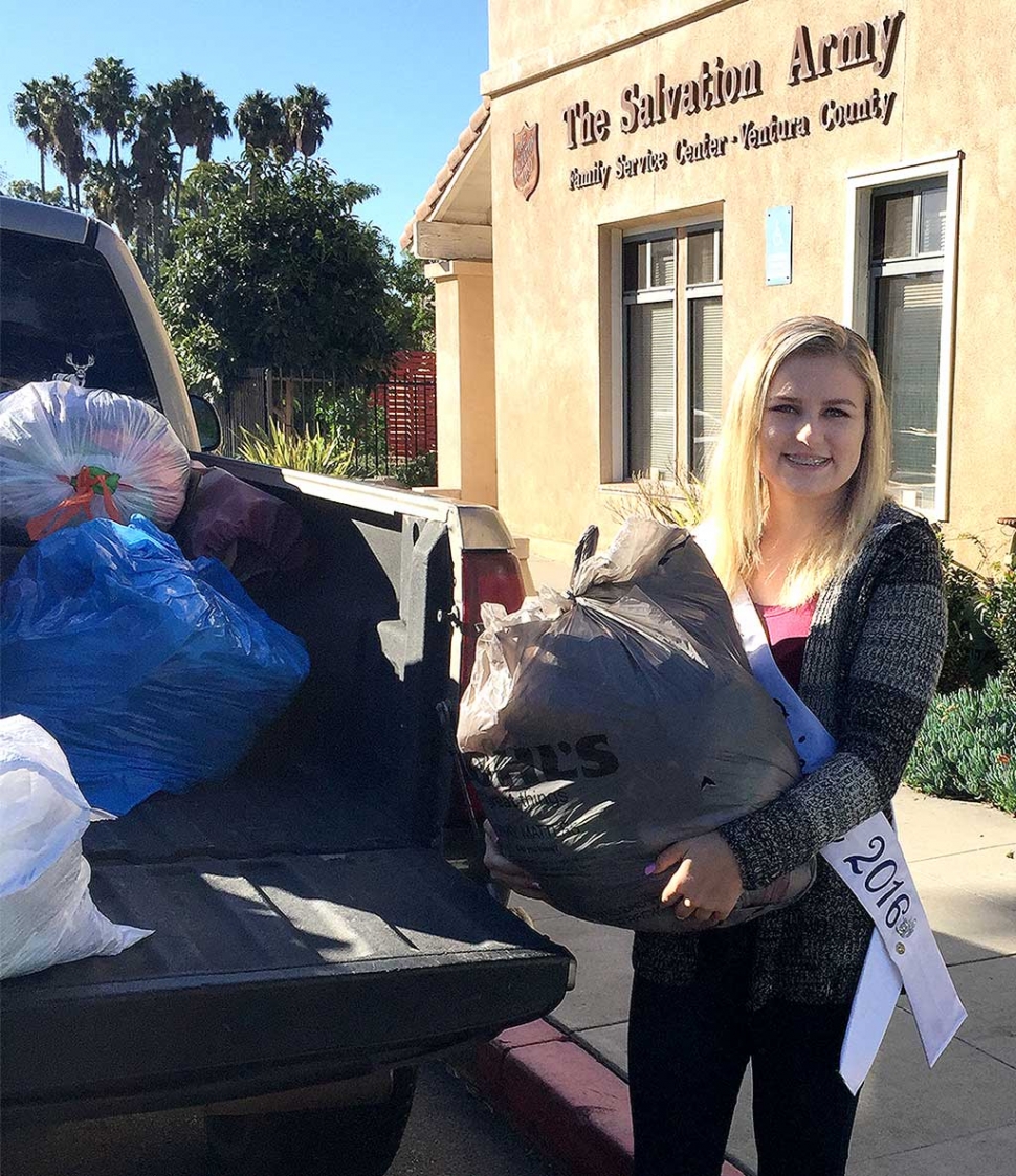 Fillmore Miss Teen Princess, Alexis Van Why, at The Salvation Army with Donations for the holidays. Story and Photos by Megan Van Why.