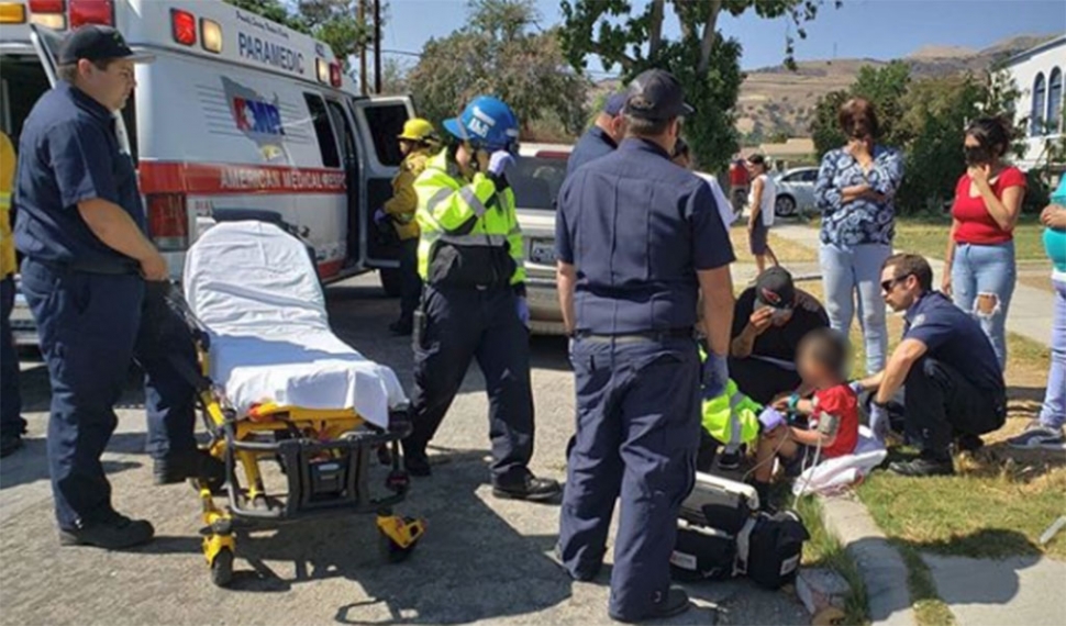 Fillmore and Ventura County Fire responded to a call at 3:30pm about a child being struck by a vehicle in the 300 block of Clay Street. The child had no major injuries and was transported to the hospital for further evaluation. Photo courtesy Fillmore Fire Department.