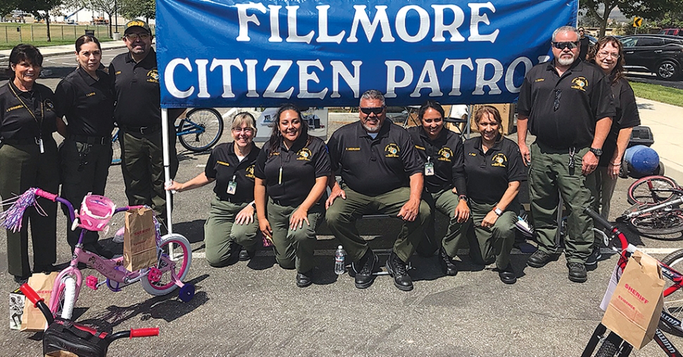 Come join the Fillmore Citizens Patrol! Above are members who helped at the 2019 Fillmore Bike Rodeo, which they participate in every year. Pictured are Jan O’Donnell, Isela Larin, German Cea, Lisa Hammond, Sandra Ponce, Ray Medrano, Lidia Arredondo, Annette Fox, Ron Smith, Laura Messina-Smith.