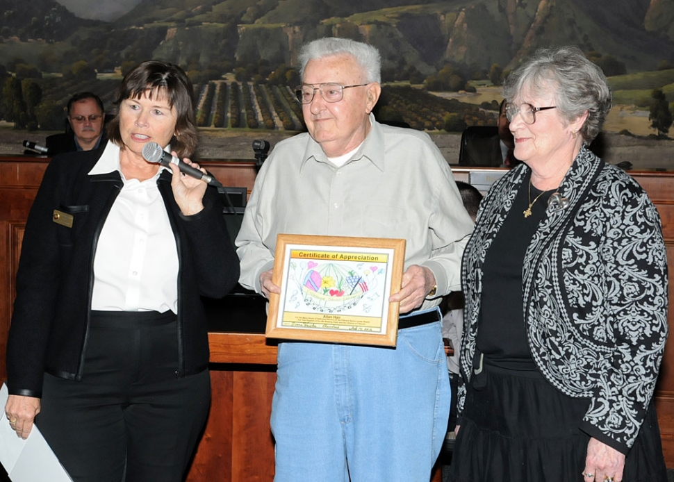 Fillmore citizen Allan Hair was presented with a proclamation for his service on the Fillmore Senior Center Board, at Tuesday night’s City Council meeting.