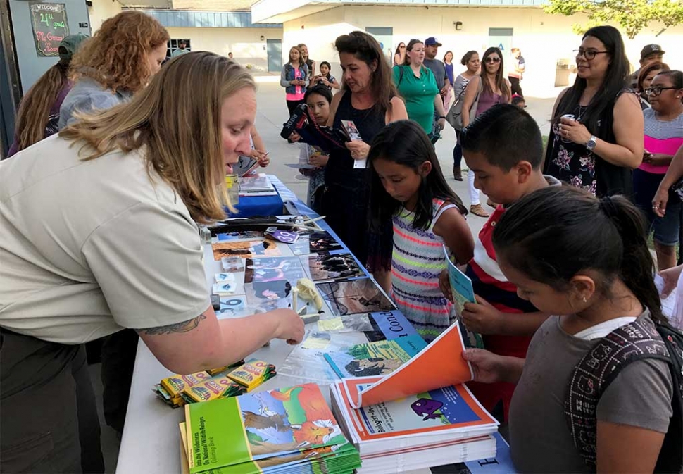 Dorothy Horn from Fish and Wildlife showcased Condor artifacts for the students and parents of Mountain Vista Elementary to observe.