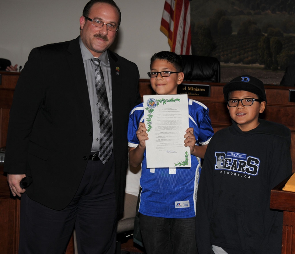 The Fillmore Bears Pee Wee Division Pacific Football League received a Proclamation from Mayor Douglas Tucker. The team was noted for superior sportsmanship.