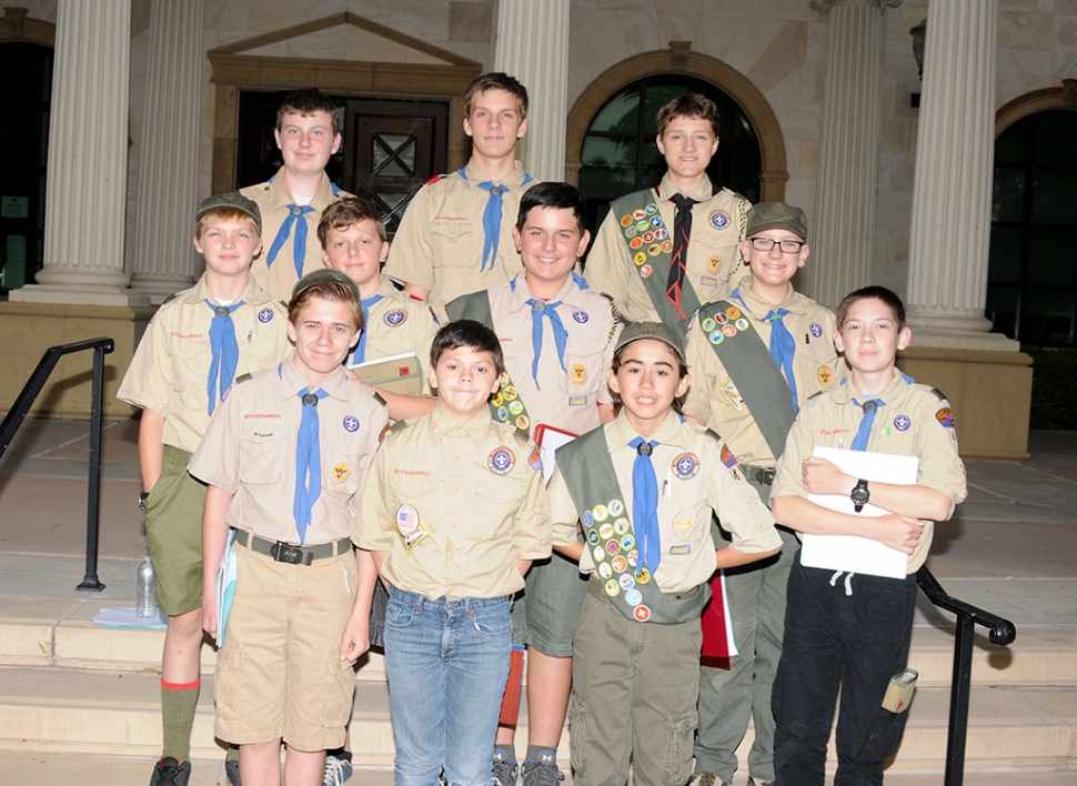 Scout Chris Vargas, James Chandler, Jr. Escoto, Jared Fairall, Adrian Hernandez, Timmy Vargas, Matt Vandemheen, Tommy Vargas, Matt Henschel, Luke Larson, and Sammy Kafka from local Scout Troop 406 working to complete their Citizenship in the Community merit badge.