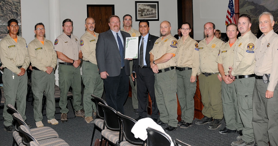 At meeting Tuesday night, Fillmore City Council honored Fillmore Search and Rescue with a Proclamation for their 65 years of service. The team of volunteers often search all night in rough terrain or swift water for those lost or injured. Receiving the Proclamation were Stu Long, Laurens Bil, Steve Cohen, Scott Tyrod, Ryan Nelson, Grant Taylor, Jerry Garcia, Kristin West, Dale Velador, Jason Couse and Scott Gillies. Also pictured is Councilman Rick Neal and Mayor Manuel Minjares.