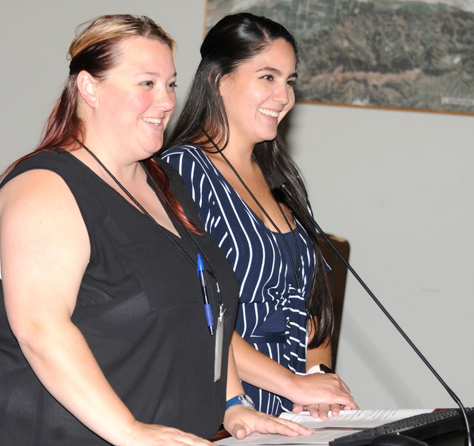 (l-r) Parks and Recreation Coordinators Krista Martinez and Sandra Edwards as they present on Fillmore’s upcoming “Trunk or Treat” & 