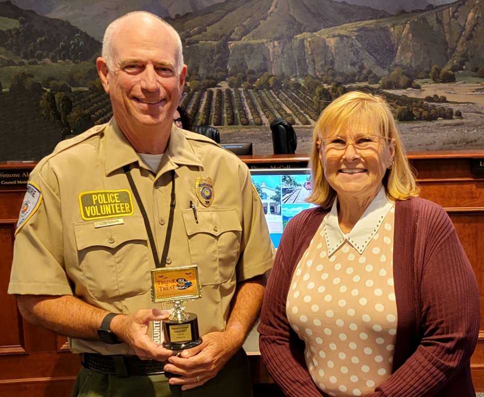 At Tuesday night’s City Council meeting Council presented the Fillmore Trunk or Treat 2022 People’s Choice Award to Fillmore’s Citizens Patrol – Monster’s Inc. Pictured is Fillmore’s Jerry Peterson receiving the award from Mayor Diane McCall. REQUEST: The Planning Commission requests that the City Council conduct a public hearing and adopt Resolution No. 22-3907 (Attachment 1) to approve General Plan Amendment 22-01 adopting the 2021-2029 City of Fillmore Housing Element and finding of Exemption from CEQA. Only item passed, 4-0.