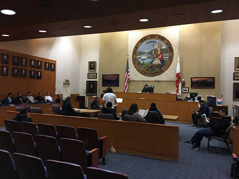 Fillmore’s Sierra High Students attended a field trip to the Hall of Justice at the Ventura Government
Center to conduct a Mock trail in a Superior Court Room.