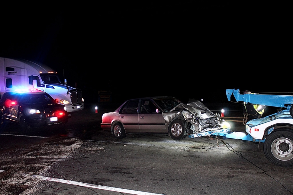 On Monday, February 8th at 6:24 pm, at Highway 126 and Atmore Road near Fillmore, a 3-vehicle crash occurred, involving a Tahoe, a compact sedan and a United Pacific Energy semi, hauling propane/butane. There were three injured according to reports, with one transported to a local hospital, condition unknown. Cause of the accident is under investigation. Photos courtesy Angel Esquivel—AE News.