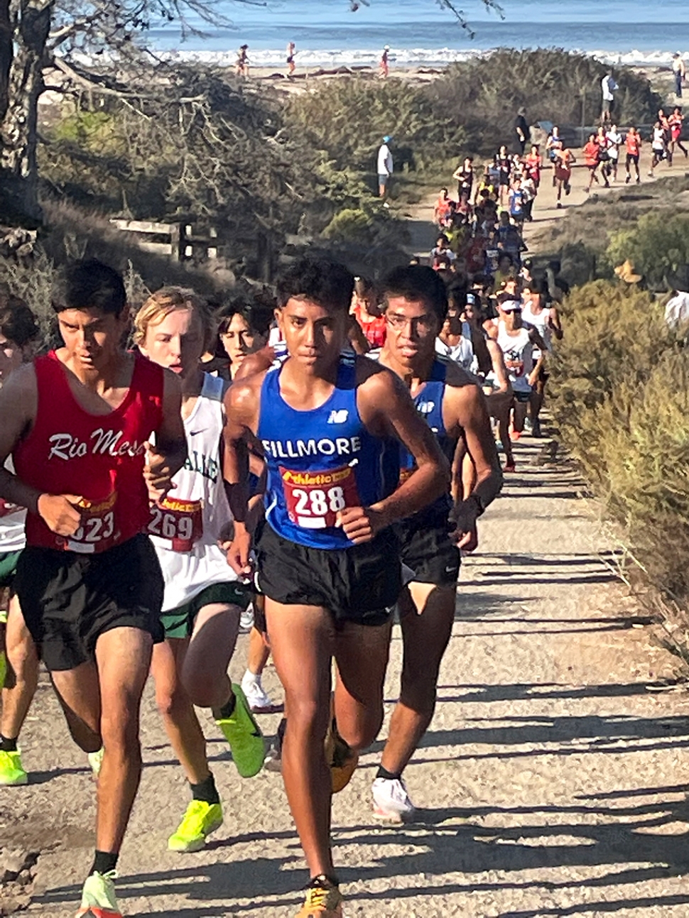 The FHS Cross Country Team had their season opener Saturday, September 3rd at the University of Santa Barbara. Pictured is Flashes Senior Nicholas Hurtado followed by teammate Junior Diego Ramirez running full steam ahead in Saturdays meet. Photo credit FHS Cross Country Coach Kim Tafoya.