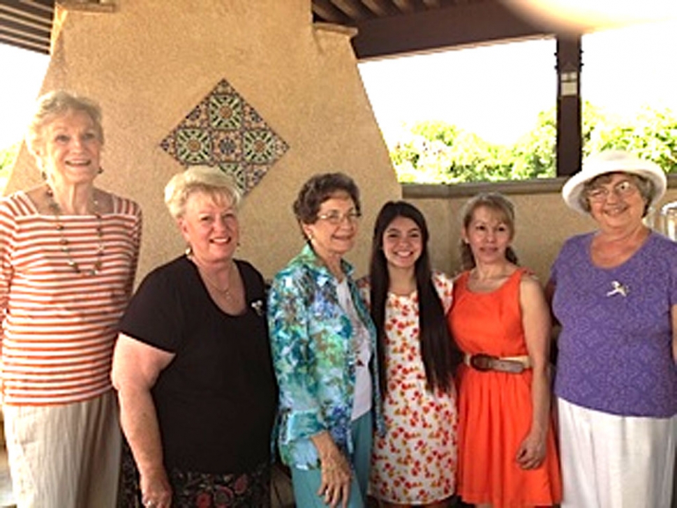 In their efforts to assist women in furthering their education, Fillmore Chapter of P.E.O., a philanthopic educational organization, presented its first local $1000 Education Award to Yanelle Diaz of Fillmore High School. Pictured at the luncheon presentation are Pat Morris, Luanne Perez, Mary Ford, awardee Yanelle Diaz, her mother Yvonne, and Joanne King.