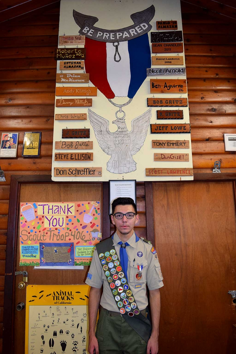 (above) Eagle Scout Pablo Almazan, before moving on to San Jose University. Pablo joined Boy Scout Troop 406 in 2009, and earned his Eagle Scout honor in June of 2016. He earned 33 merit badges and held leadership positions up to senior patrol leader and troop guide. His Eagle Scout project took place at Rancho Camulos, including adding a new flagpole on front lawn with brick finish, and planters. More than 225 hours were spent on the project. Pablo is now attending San Jose State University. Donors: Fillmore Welding, Fillmore Rental, Fillmore Building Supply, Patterson Hardware, Cemex, Aswell Trophy, Advanced Bellows Inc., Otto and Sons, Martin Hernandez, Boy Scouts and parents of Troop 406.