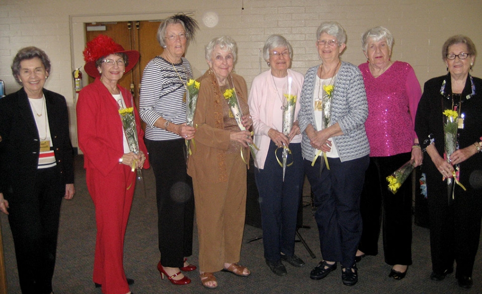 Fillmore Ebell Club Past Presidents were honored on February 25th. The organization is celebrating their 100th year. Pictured are Janet Howarth, who presented each past president with a Flower, Mary Ford, Charlene Smith, Donna Zaelke, Lorraine Finch, Fay Swanson, Marlene, Schreffler, and Wanda Haynes.