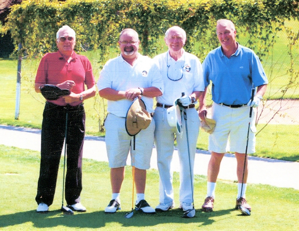 Hodap Team Rules in Dat of R&A ProAm! It has taken about 20 years, but host Pro Dan Hodap has finally won the R&A Pro Am at Elkins Ranch Gold Club, April 30. And he did it in the R&A’s 40th Anniversary year! Ten Ventura County area golf pros teamed with the R&A members. Hodap shot a 72 and teamed with Guenther Selbrede for a best ball of 61 to lead his team to a 3 shot victory. The other teammates, Bruce Dempsey and Gary King, shot 71 to place second in the two-man scramble competition. The winning team shot 10 under 132 with Hodap leading his team to victory and making several appearances at the pay window. Pictured (l-r) are Bruce Dempsey of Fillmore, Dan Hodap of Fillmore, Guenther Selbrede of Burbank and Gary King, of San Clemente.