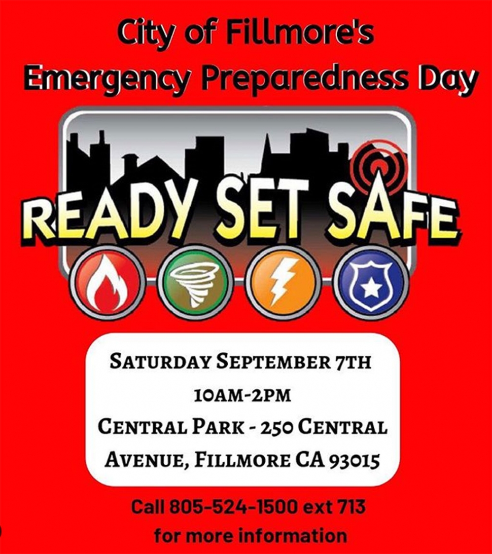 DON’T FORGET... Join us this Saturday, September 7th for the City of Fillmore’s Emergency Preparedness Day in Central Park from 10 a.m. to 2 p.m. See emergency personnel and their vehicles, talk to real life heroes who respond to emergencies throughout Ventura County! We hope to see you this Saturday in Fillmore. Check out the FB Event link to get updates as they become available about this event: https://bit.ly/2lyDL8G. Courtesy City of Fillmore Instagram page.