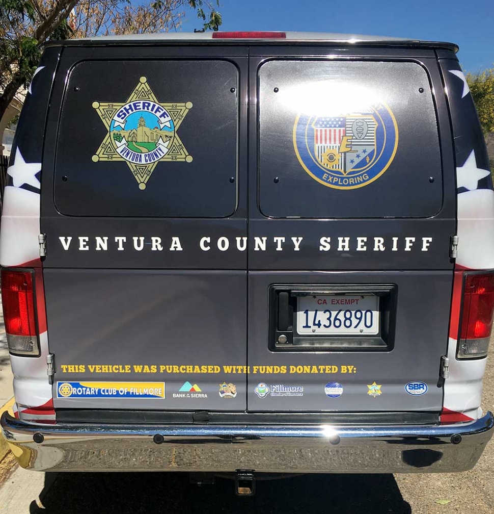 The Ventura County Sheriff Explorer Van was sponsored by Rotary Club of Fillmore, Fillmore Chamber of Commerce, Fillmore Women’s Service Club, and many others.