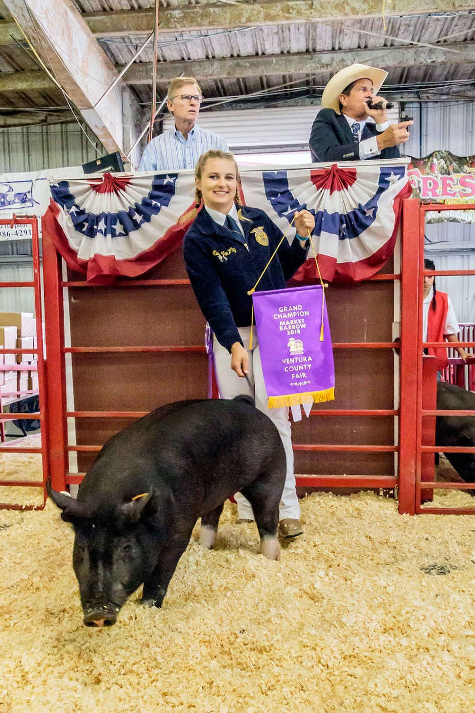 Alexis Van Why, age 16 of Fillmore FFA, with Bubba who was named FFA Reserve Champion/Champion Barrow at this year’s Ventura County Fair.