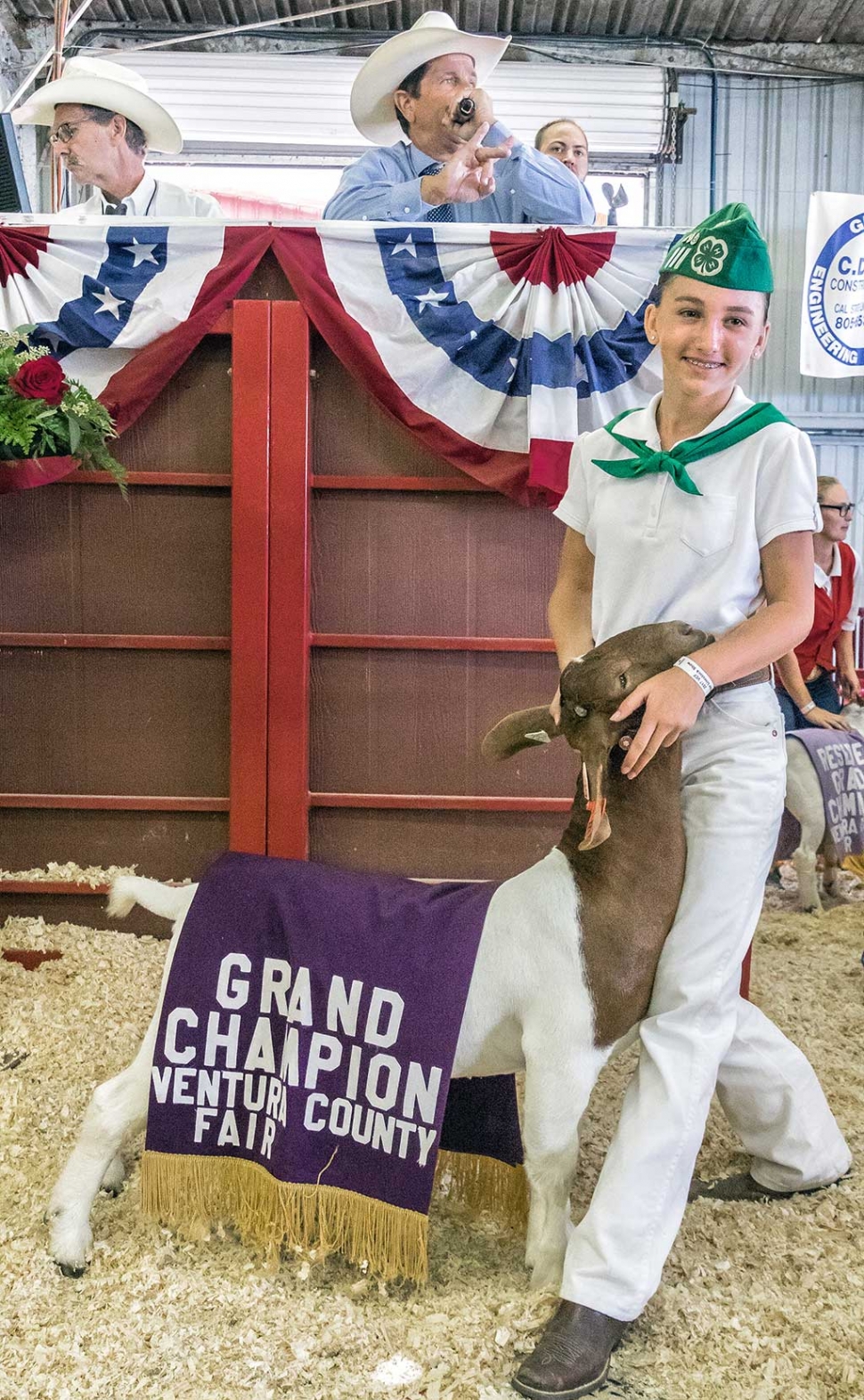 Brooke Allen, 13, Sespe 4-H, Grand Champion market goat. Winning bidder paid $36.00/pound for 94 pound Brutus. 