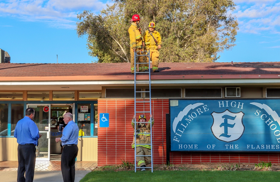 Fillmore Firefighters responded to Fillmore High School's main office for a reported structure fire on Monday, August 29th, at 7:43am. The call was cleared by 8am. Photo courtesy Angel Esquivel--AE News.