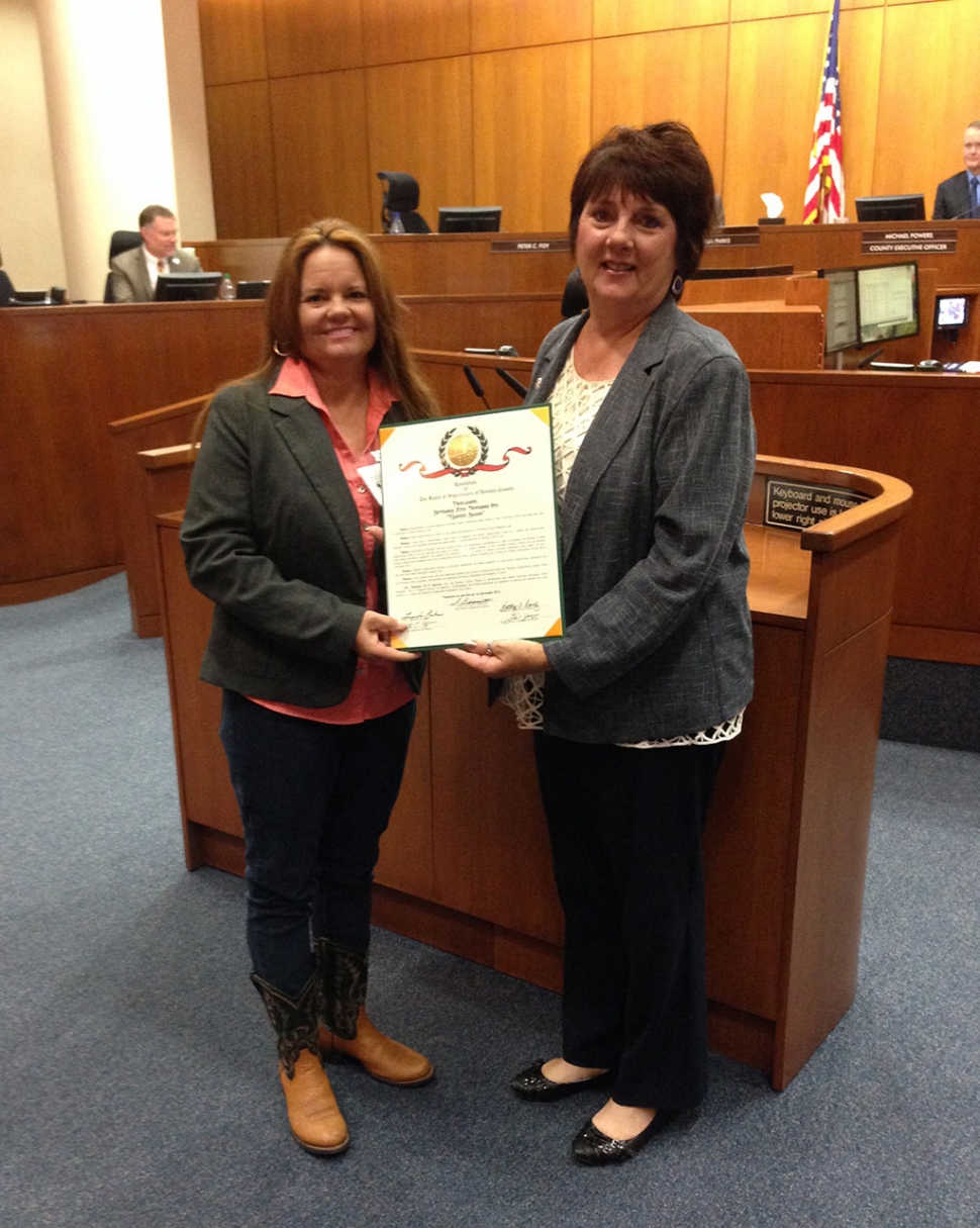 County Supervisor Kathy Long, right, presented a Proclamation to Cindy Jackson, Vice President of the Heritage Valley Tourism Bureau, last week.. The 2nd Annual Ventura County Farm Day will be September 27th. For more information on this event go to www.venturacountyfarmday.com and www.seeag.org.