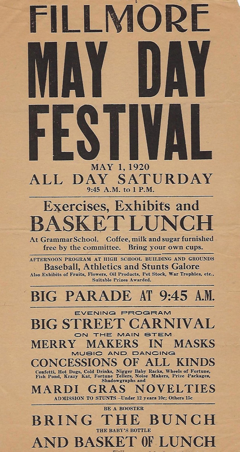 Ad for 1920 May Day Celebration.