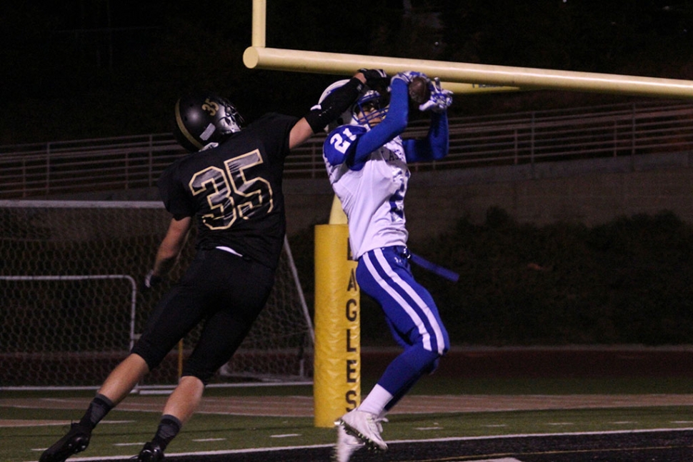 Damien Gonzalez intercepts touchdown throw in endzone. Photos courtesy Crystal Gurrola.