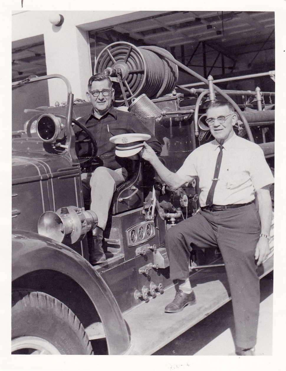 Fire Chief Oscar DeFever and Fire Chief George Palmer.