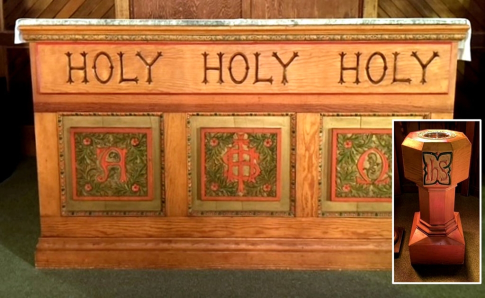 The altar and font given to Trinity by Mrs. Thomas Bard.
