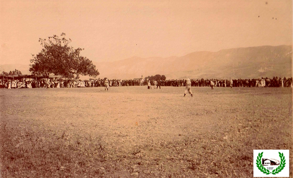 Baseball Game close to the corner of 1st & Saratoga St. in about 1910.