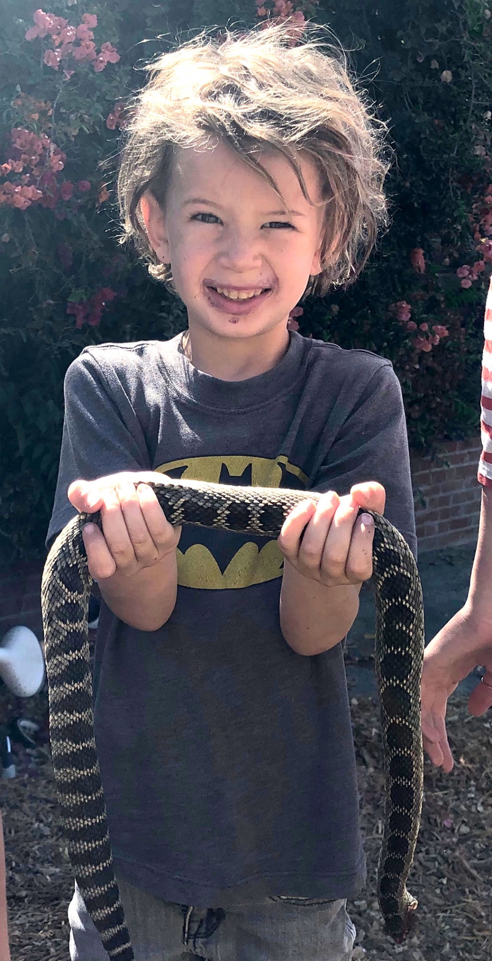 Joseph Fike, 5, who is brave enough to handle the large deadly snake.