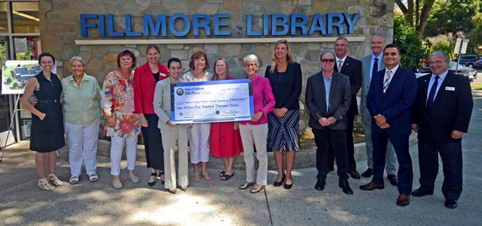 (above) On Monday, August 5th at 10:15 a.m. at the Fillmore Library, Director Nancy Schram and District Supervisor Kelly Long accepted a State funding check for $1.5 million to be used on the Fillmore Library Expansion Project. The Fillmore Library received $1.5 million in State funding to support the Fillmore Library Expansion Project. A huge thank you to California Assembly Member Monique Limon and Senator Hannah Beth Jackson, who were crucial in getting the needed funds for the library expansion in Fillmore on the State’s radar, and we are so grateful for their efforts. The expansion will include a STEM MakerSpace, a classroom, several study rooms, new public computer stations, and effectively double the footprint of our existing library. We are so excited for the opportunities this will provide for the community of Fillmore, and are so grateful for all the support we have received to bring us to this point! Courtesy Ventura County and Fillmore Library Facebook pages.