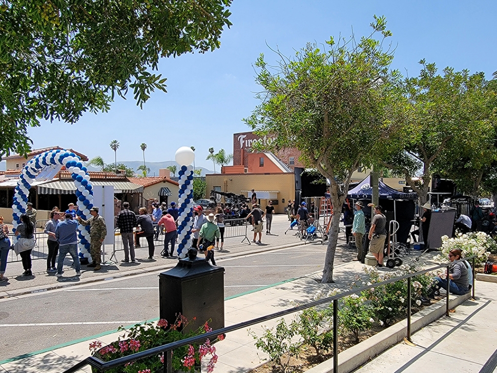 On Tuesday, May 3rd, on Santa Clara Street next to Fillmore’s City Hall, film crews were shooting a production. The street was blocked off to thru traffic for the majority of the day, with a huge balloon tunnel for runners to run through for the shot. Rumors are it was a credit union commercial.