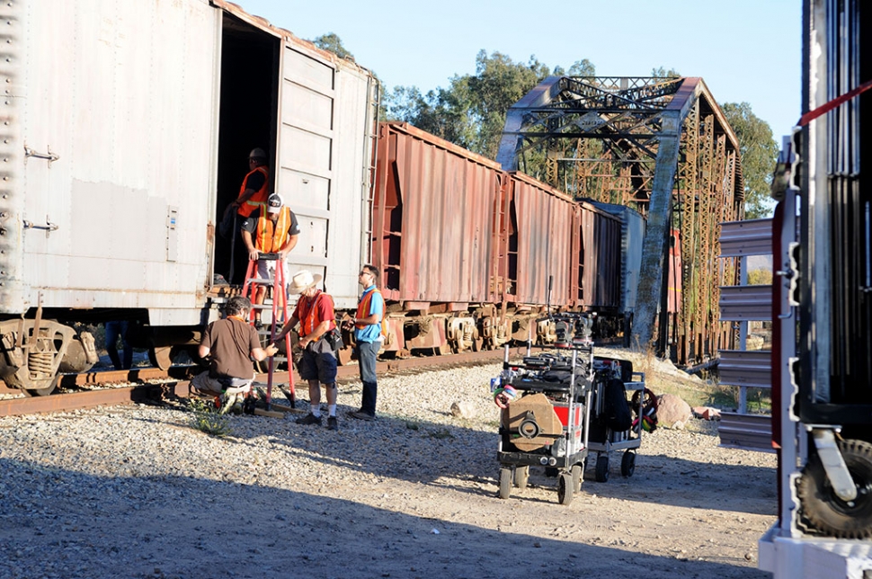 A commercial was being filmed last Friday, November 21st, by the old train trestle, east of Grand Avenue.