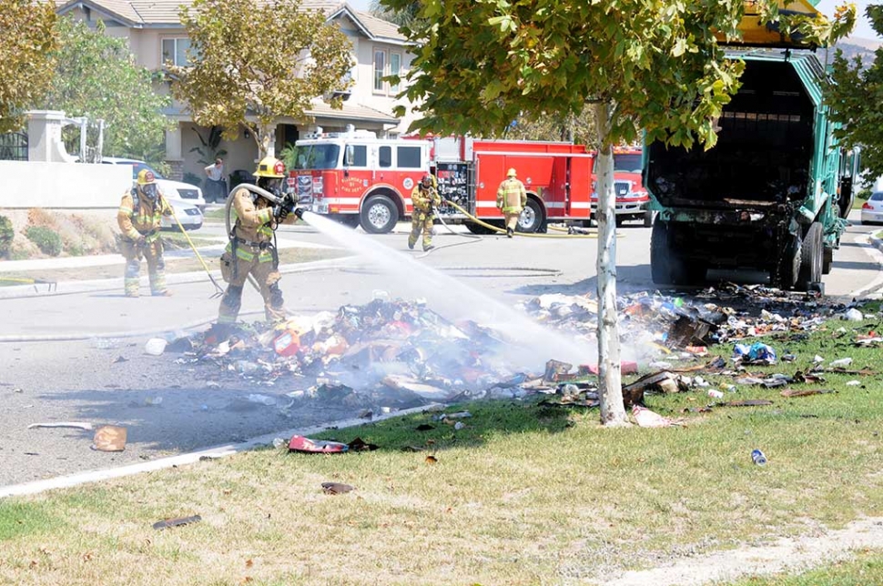 On Friday, September 1st, Fillmore Fire responded to a large vehicle fire near Reading Street. When crews arrived they found the bed of a garbage truck on fire. Crews hosed down the bed of the truck, emptied it and then soaked the trash to extinguish any remaining sparks.