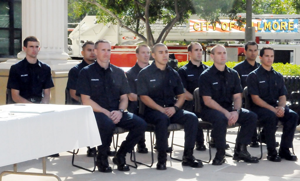 On Saturday, February 5th, the FIllmore Fire Department held a graduation ceremony on the steps of City Hall. The graduates were as follows: Evan Zellmer, Paul Farell, Mark Hubbard, Byron Becke, Matthew Christie, Camilo Melendez, Alejandro Campos, Jose Ugarte,and Walter Loster.