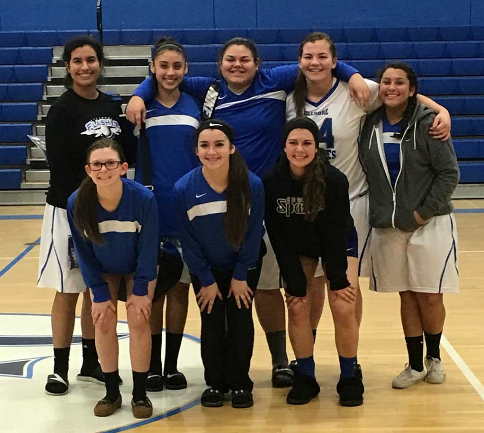 (back) Kiara Leon, Giselle De La Paz, Mariah Gonzalez, Sydnee Isom, and Dezeray Zavala, (front) Lindsey Brown, Kayla Carrillo, and Cali Wyand.