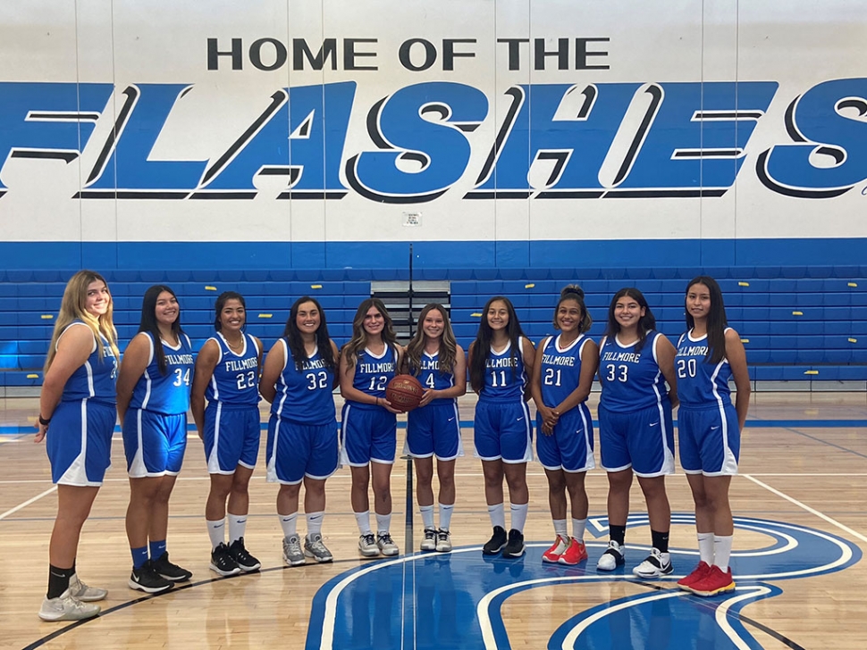 The Lady Flashes Basketball team who played in the CIF SS Division 4 playoffs this past Saturday. (l-r) Zoie Isom, Alyssa Sanchez, Ebony Venegas, Jasmine Vega, Alyssa Ocegueda, Emma Ocegueda, Aryanne Munoz, Amani Hooker, Sadie Rico, and Nataly Vigil.
