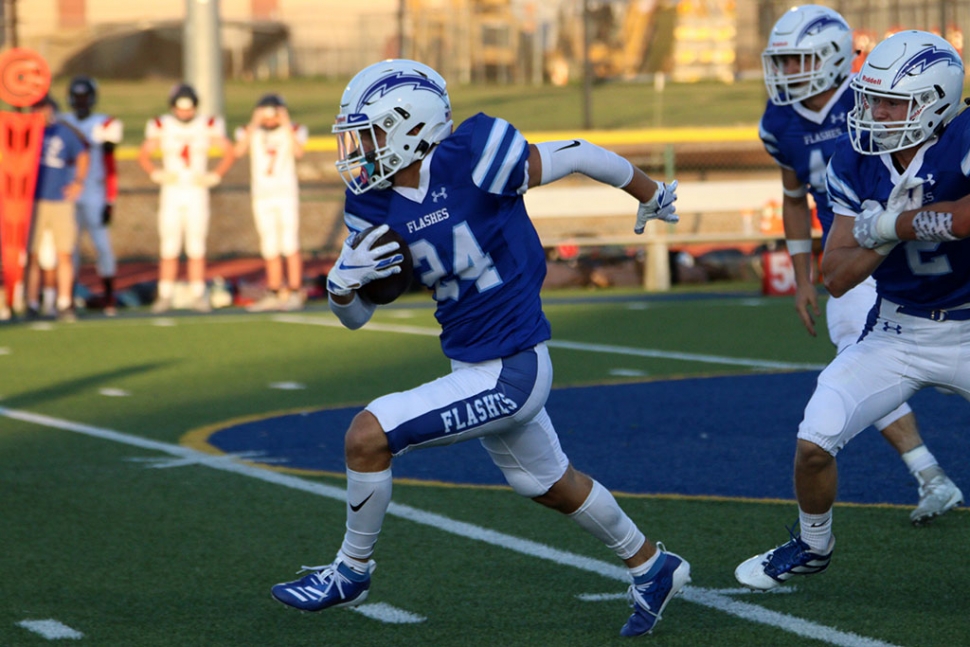 Courtesy Coach Sean Miller. Last Friday, August 30th the Fillmore Flashes improved their record to 2-0 with a 39-14 win against Brentwood high school. Senior Quarterback Jared Schieferle threw for 176 yards and 2 touchdowns while also adding 58 rushing yards and a rushing touchdown. Junior wide receiver Dylan Sierra caught 7 passes for 93 yards and a touchdown. On defense, senior linebacker Dylan Crawford had a team-high 6 tackles included 3 for a loss and 1 sack. Junior Defensive tackle Nick Jimenez, Defensive End Justice Rodriguez, and senior Tyler Coert each added a sack to the winning effort as well. Next week the Flashes are at away at 7pm vs. Desert High School. If you would like to attend the game, please send your driver license number, birthday and last four digits of your social security to ktafoya@fillmoreusd.org in order to be let on the Edwards Air Force base where the game is being held. Photos courtesy Crystal Gurrola.