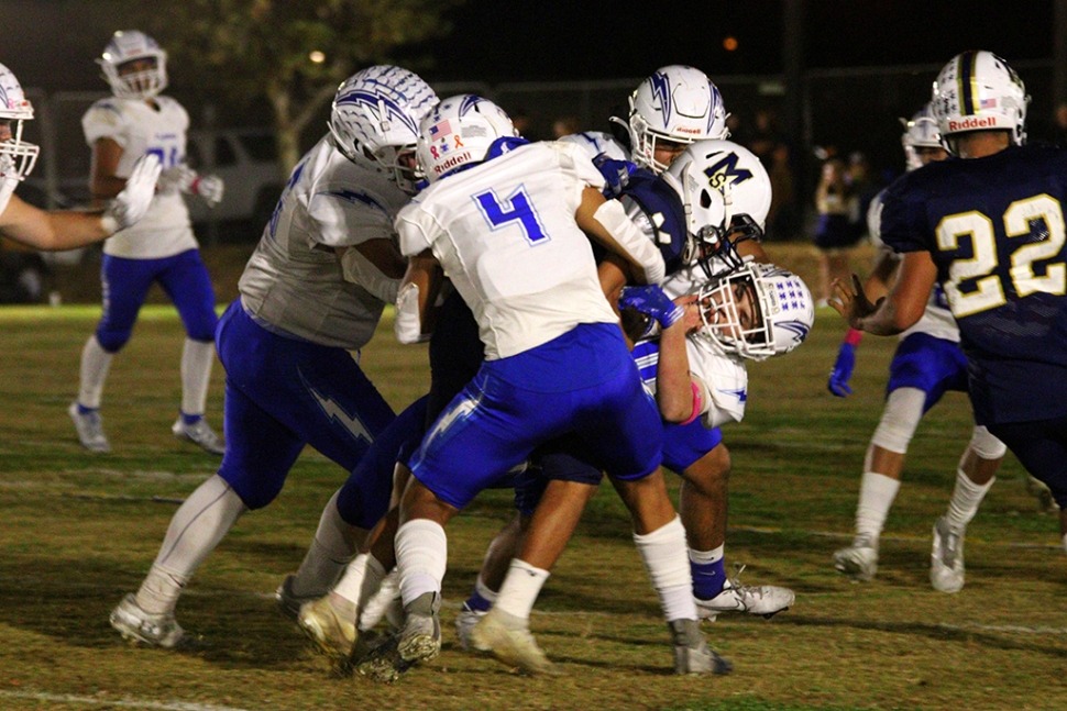 Last Friday, October 29th, the Flashes defeated San Pedro 46–14. Above are a group of Flashes taking down a San Pedro player. This was a huge win for the Flashes who were invited to participate in the CIF High School Football game. Fillmore High (7-3) vs. Coachella Valley High (8-2); game will be this Friday in Fillmore, 7:00pm start time. Courtesy Fillmore High Alumni Facebook page. Photos courtesy Crystal Gurrola.