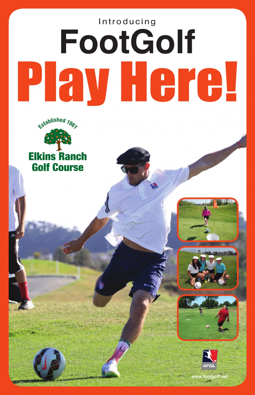 Elkins Ranch is happy to announce the Grand Opening of FootGolf on April 4th, 2015.  Footgolf is a combination of soccer and golf.  The game is played with a regulation soccer ball on the actual golf course on shortened holes with 21 inch diameter cups.  Elkins Ranch FootGolf course was meticulously designed by Superintendent, Jeff Naas and Head Golf Professional, Colby Hartje.  They put a great deal of thought and detail into the design to ensure player satisfaction.  Elkins Ranch would love to invite you out to our Grand Opening tournament on Saturday, April 4th, 2015.  Please call 805-524-1121 for more information.