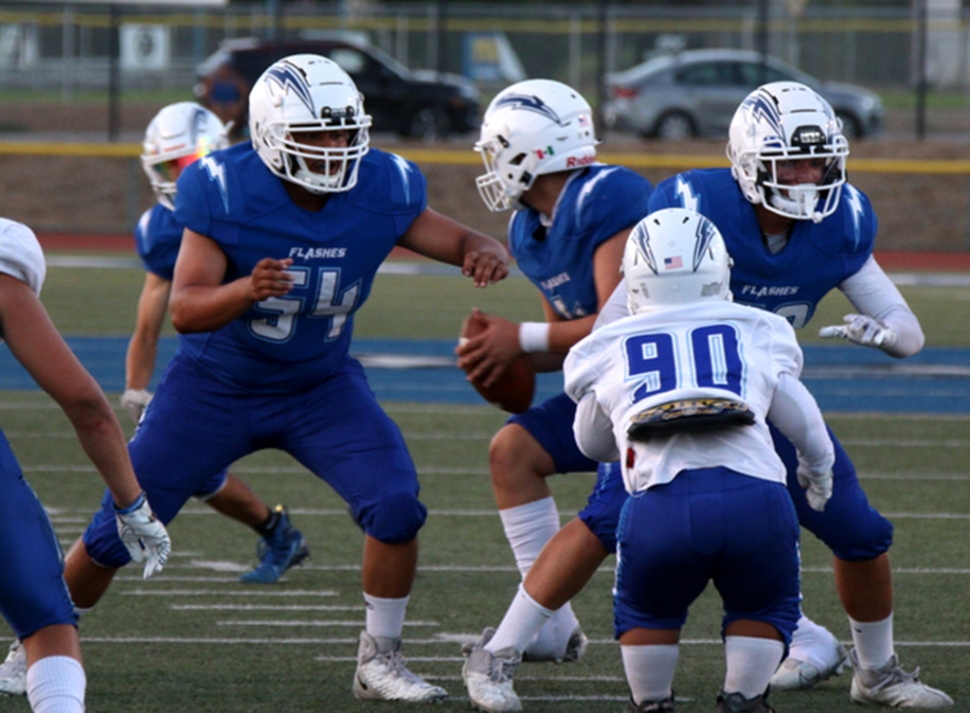 Last week Fillmore Flashes JV & Varsity Football teams hosted their Blue Vs. White scrimmage against one another to get ready for their season opener at home this Friday, August 19th against the California City Ravens. JV will kick off at 4pm and Varsity at 7pm in Flashes stadium. Photo credit Crystal Gurrola.
