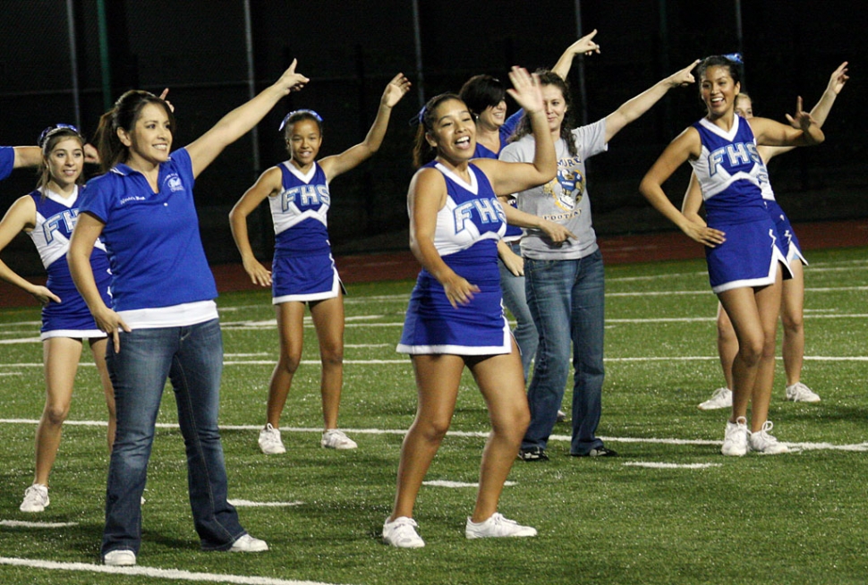 During Friday night’s football game the cheerleaders and their moms performed during half-time. Way
to go moms!