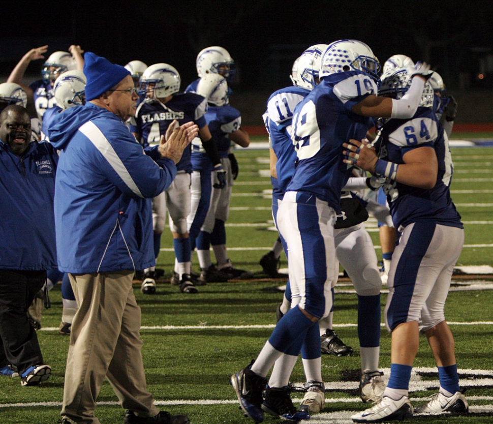 Jessie Sanchez #19 and Froggy Estrada #64 congratulate each other after their win over Brentwood.