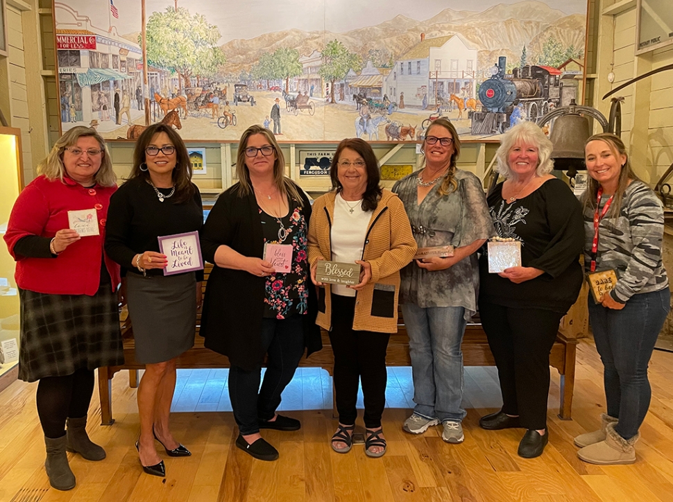 The Fillmore Women’s Service Club’s new officers to serve in the 2022-23 term. (l-r) Houry Meguerditchian, social events; Carina Forsythe, 2nd Vice President; Danielle Quintana, 1st Vice President; Mimi Burns, President; Taurie Banks, Parliamentarian; Pam Smith, 4th Vice President; and Carina Crawford, co-treasurer. Photo by Carina Monica Montoya.
