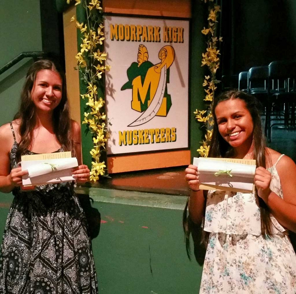 Mimi Burns and Susan Banks attended Moorpark High School Awards night to present Community Scholarships to Bailey and Sierra Huerta. Both girls reside in Fillmore and will be attending Universities in the fall. Sierra is an avid athlete and Bailey is a talented artist.