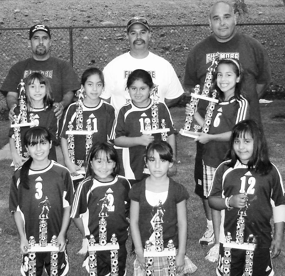 First row (Left to Right); Coaches Filiberto Magana, Joe Magana, Ram Tobias. Second row;Yanelli Cobian, Alexis Mejia, Aaliyah Lopez, Yareli Vasquez. Third row Stephanie Magana, Valerie Tobias, Jalynne Magana and Arianna Magana. Not pictured Leanna Venegas.