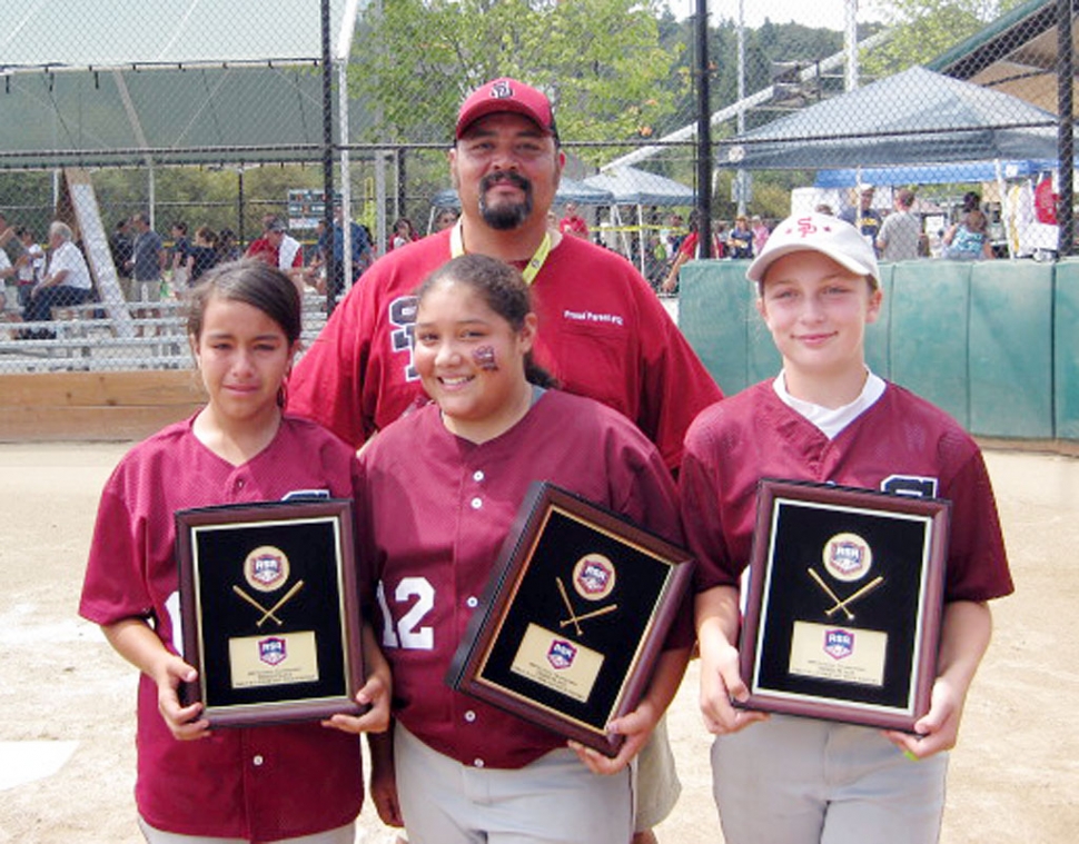 Bottom from left to right: Mary Munoz, Anissa Hernandez and Cece Flinn. Top - Coach: Carlos Hernandez.

