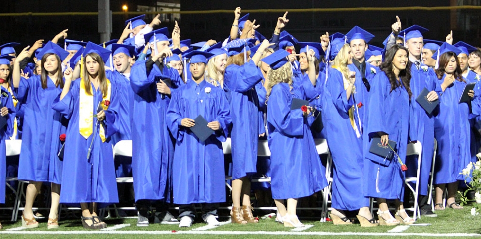 “We’re Number 1” seemed to be the mood of the jubilant graduating crowd. Actually they were reacting to their alma mater song.