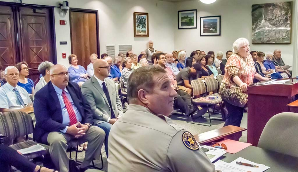 Fillmore Police Chief Dave Wareham provides important information to a crowded room full of citizens concerning marijuana culture.