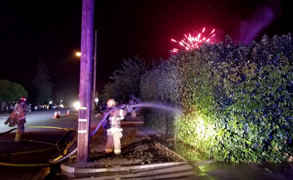 On Thursday, July 4th at 9:20 p.m., Fillmore Fire and Police Department responded to calls about a fire at Central Avenue and Blaine Street. A hedge had caught fire, and was extinguished quickly upon arrival. No injuries were reported and the cause of the fire is unknown.